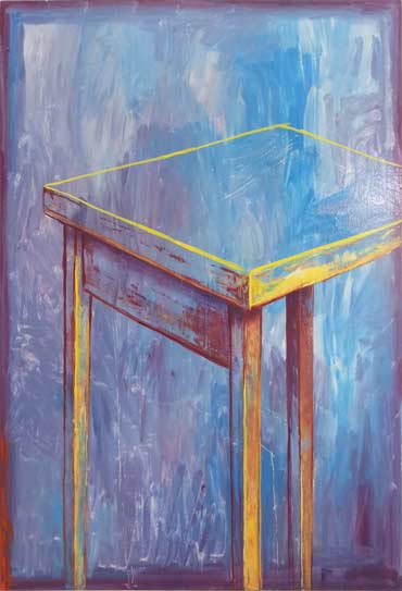 Undone (broken table), 2014, floor paint on canvas, 101 x 76 cm.