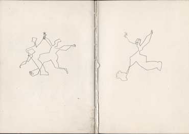 Sketchbook A5-01, 04c. Line dawings (small figures running and dancing).