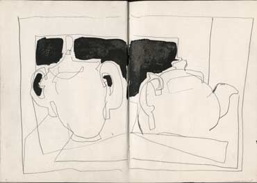 Sketchbook A5-01, 07. Line drawings, pencil and ink (sugar bowl and tea pot).