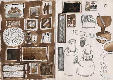 Sketchbook A5-05, 15. Graphite, ink and coffee (composition with sub compositions)